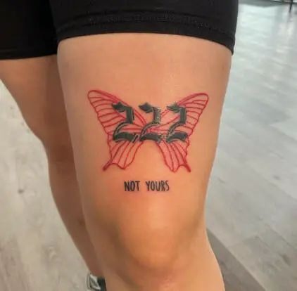 Bold Butterfly 222 with Red Ink, a tattoo design rendered in delicate fine-line.
