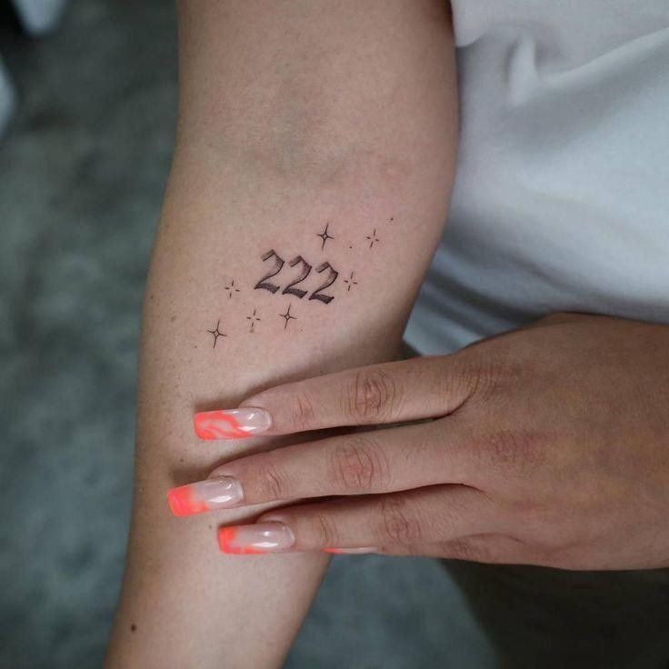 Minimal 222 With Stars Sparkling, a tattoo design rendered in delicate fine-line.