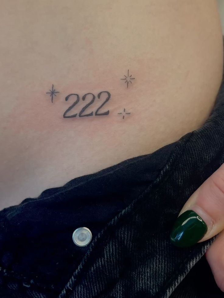 Starry 222 on the Side, a tattoo design rendered in clean detailed linework for the leg.