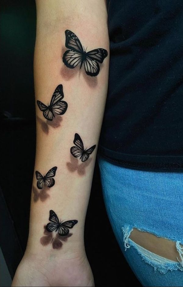 Fluttering Butterfly Shadows Tattoo Design