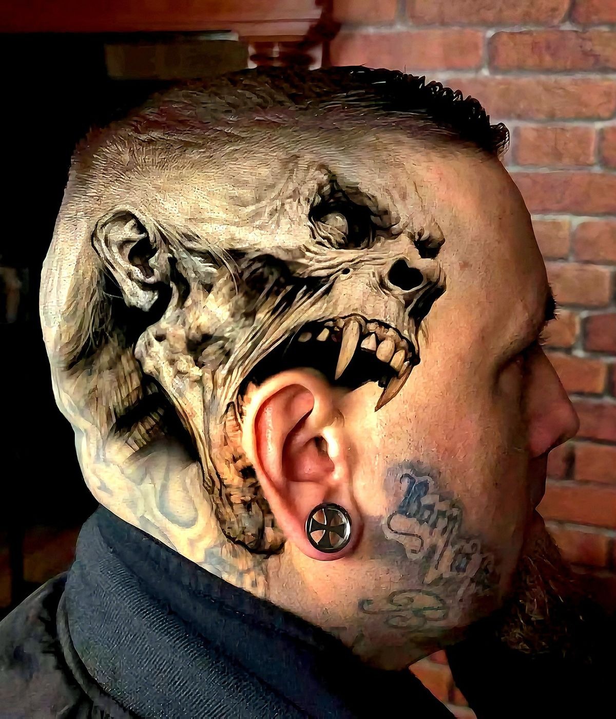 Skull Face Optical Illusion Tattoo Design