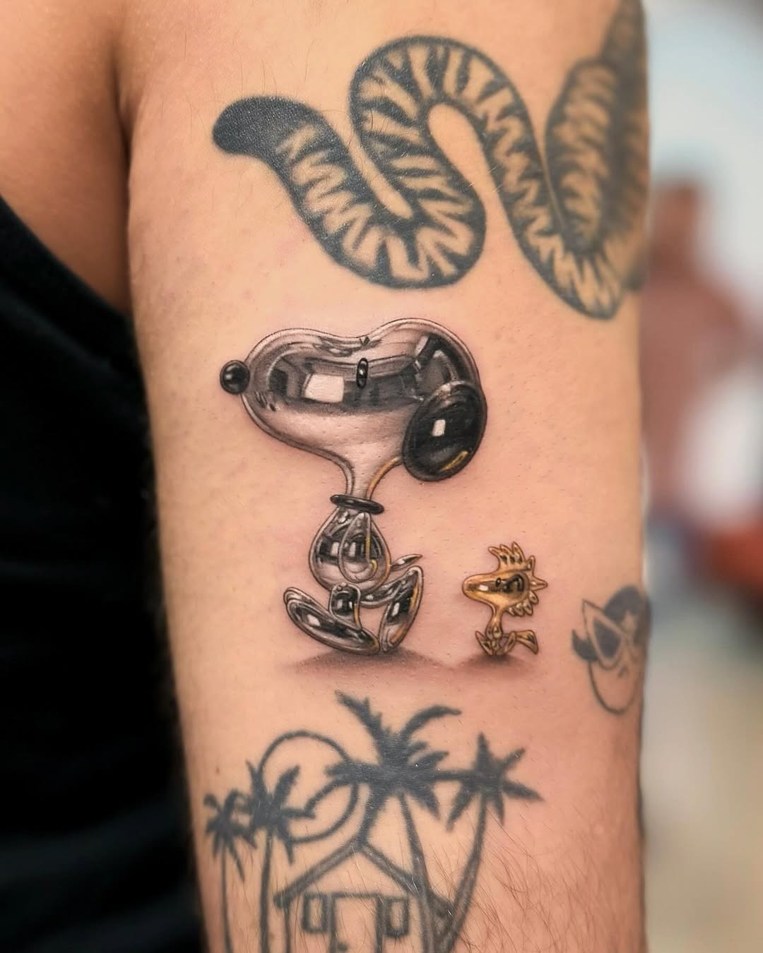 Playful 3D Snoopy and Woodstock tattoo design. Tattoo Design