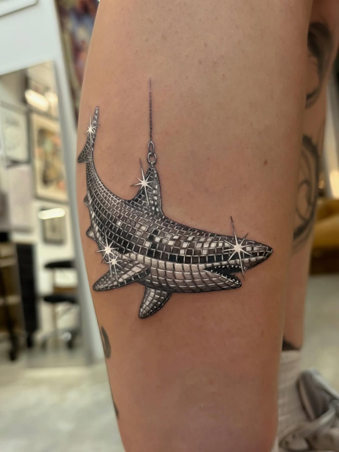 Striking 3D Shark Tattoo with Glossy Finish Tattoo Design