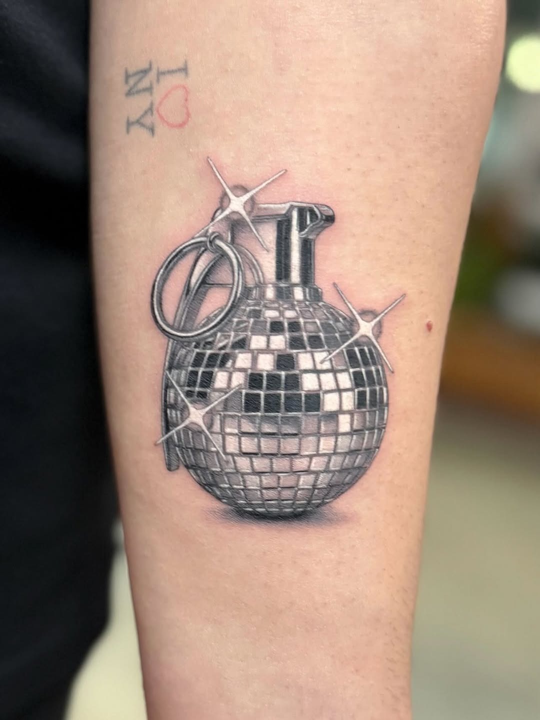 Stunning 3D disco grenade tattoo design Tattoo Design