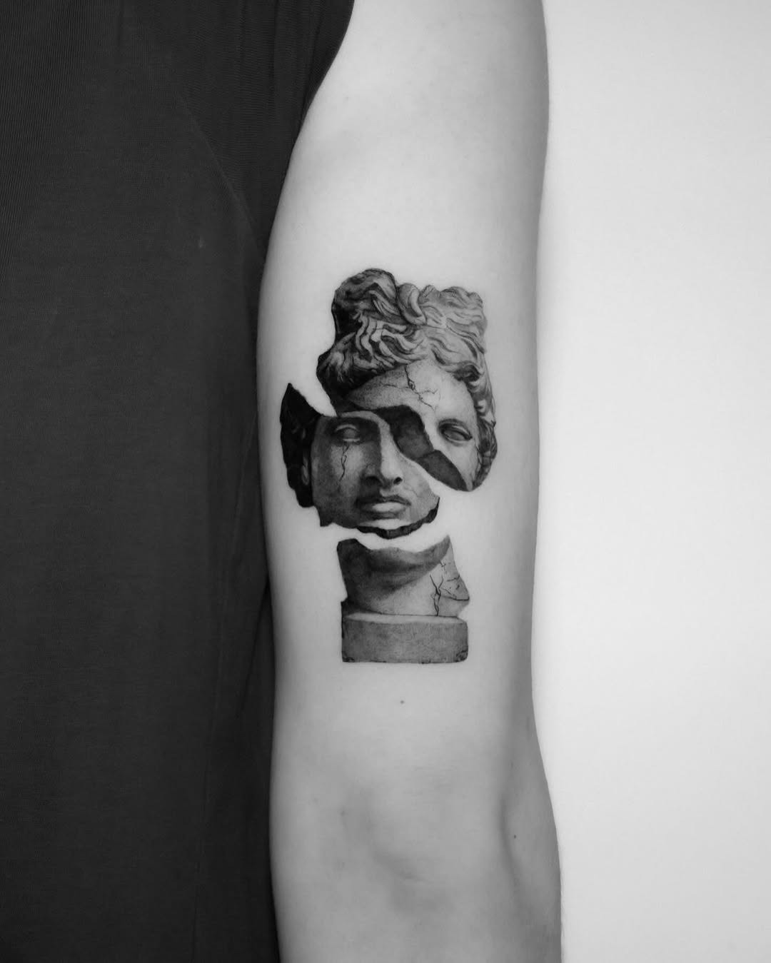 Stunning 3D shattered statue tattoo design Tattoo Design