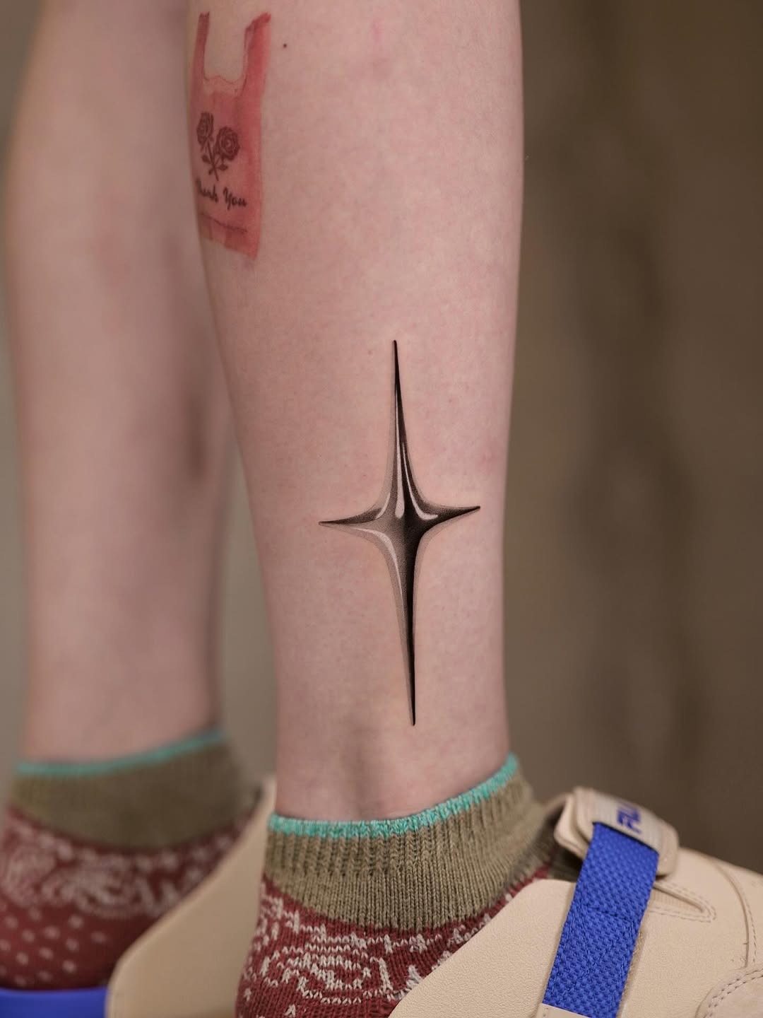 Stunning 3D star tattoo on ankle. Tattoo Design