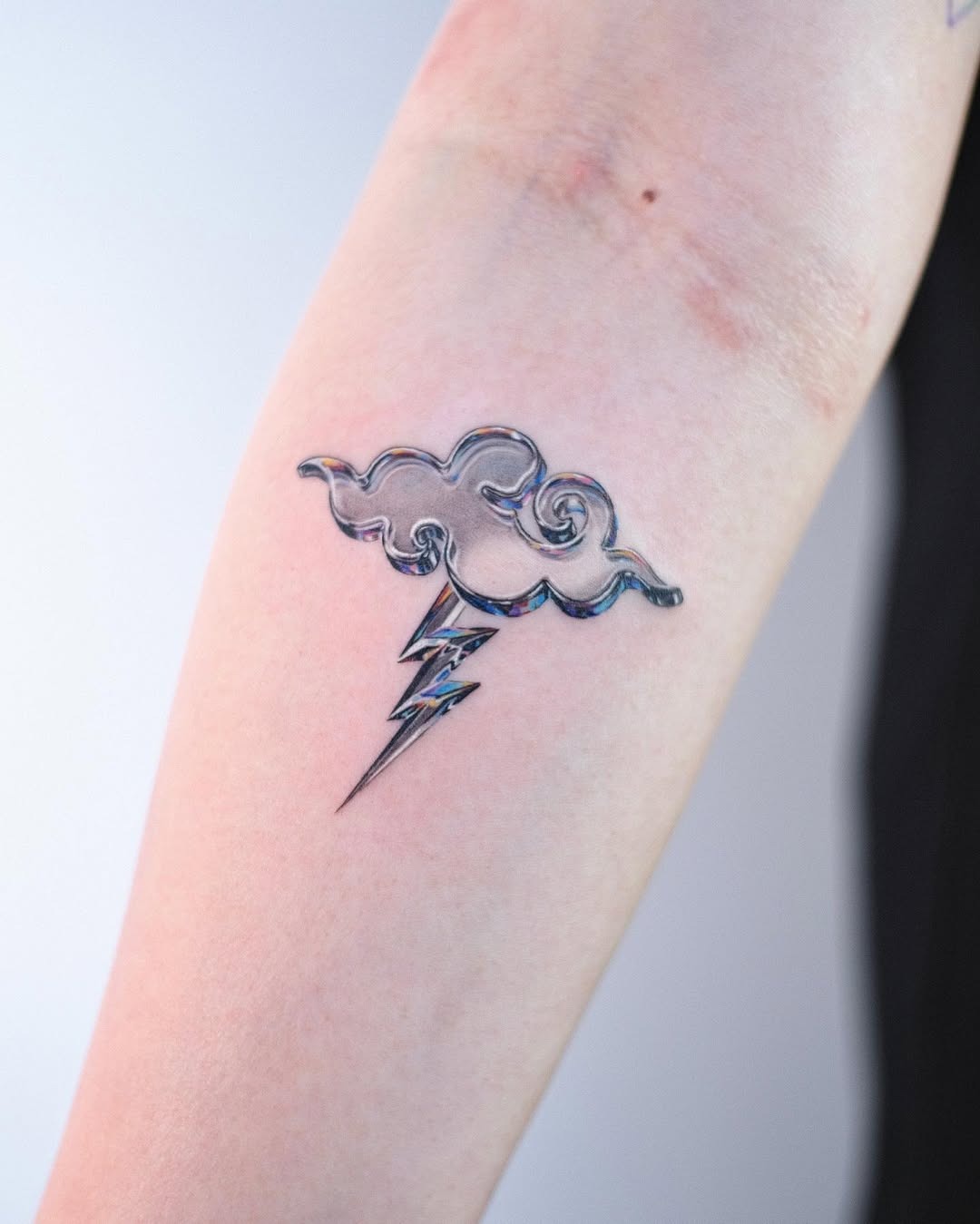Stylish cloud with a lightning bolt tattoo Tattoo Design