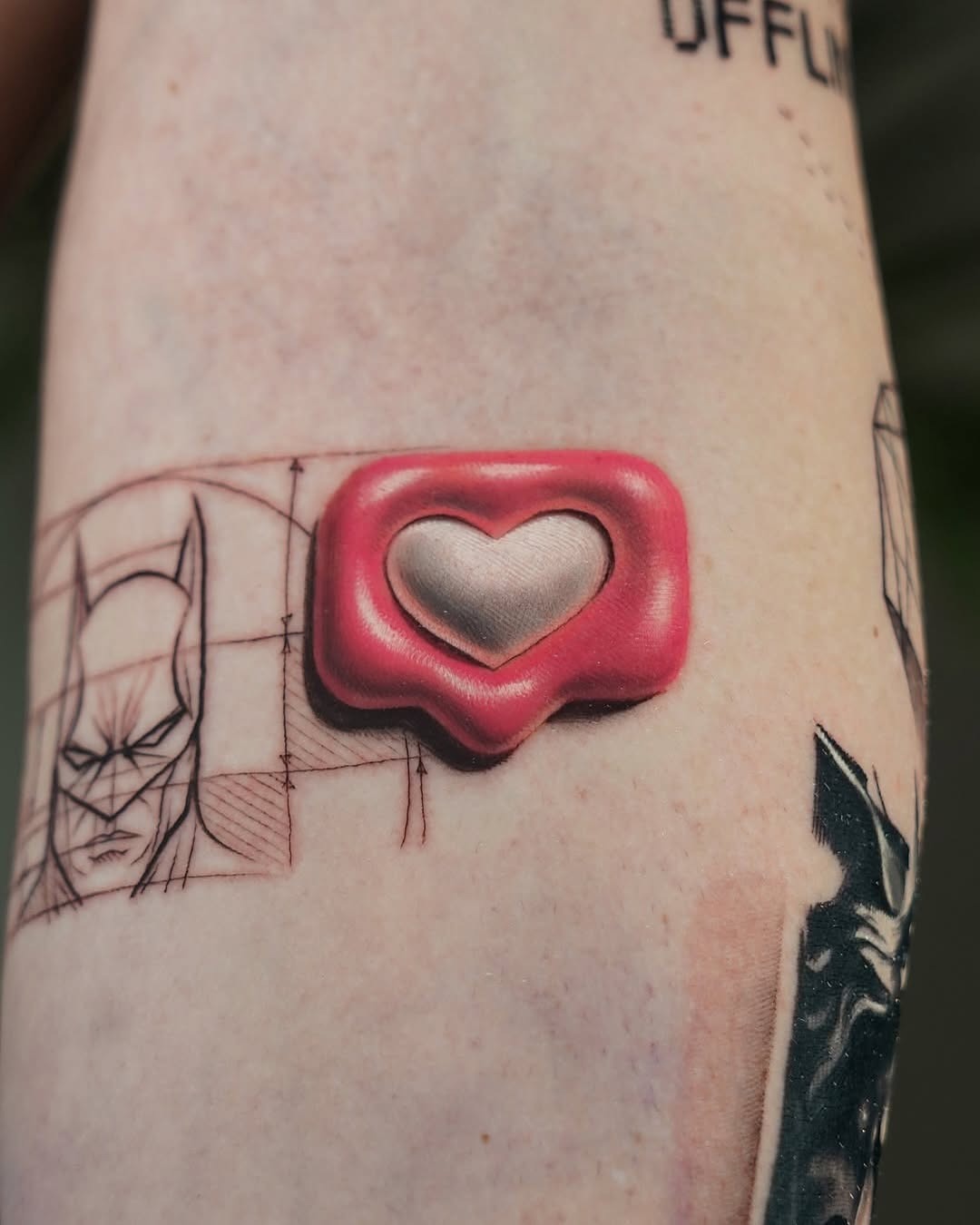 Vibrant 3D Heart Tattoo with Artistic Details Tattoo Design