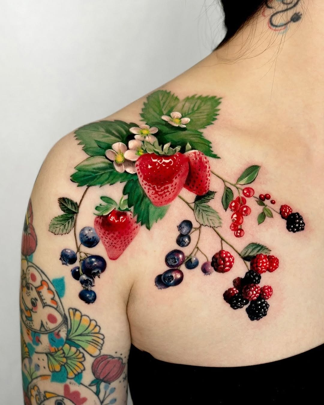 Vivid 3D Strawberry and Berry Tattoo Design Tattoo Design
