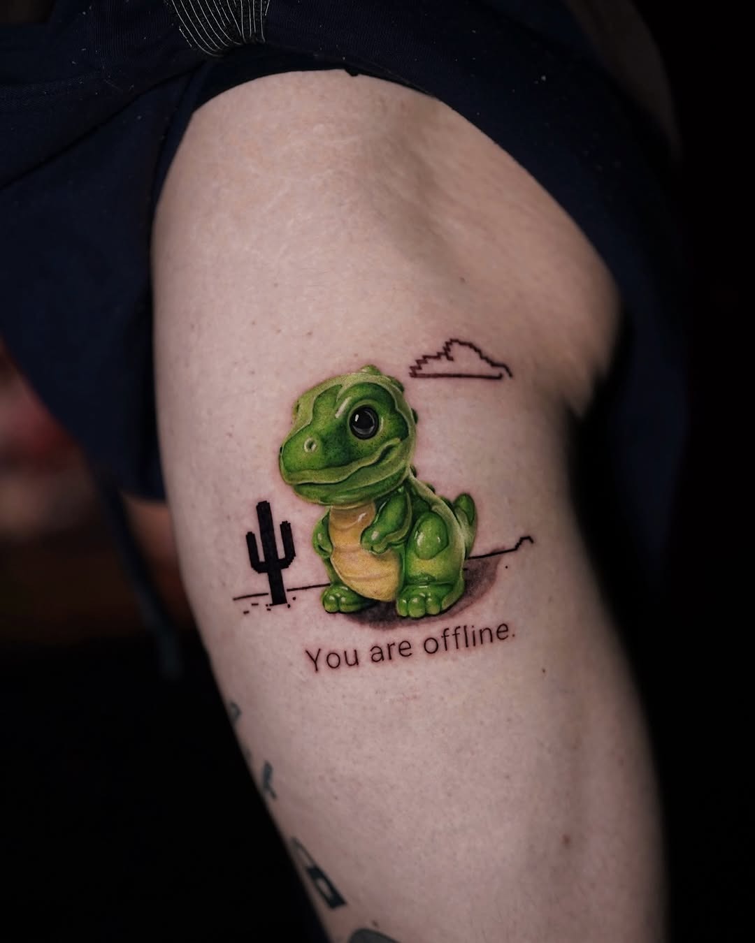 Whimsical 3D cactus tattoo with playful lizard Tattoo Design