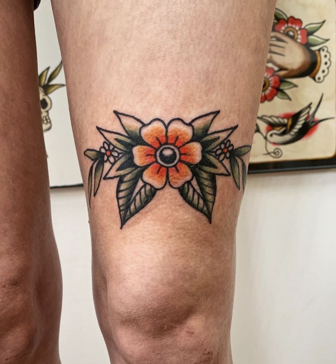 American Traditional Flower Band Tattoo Design