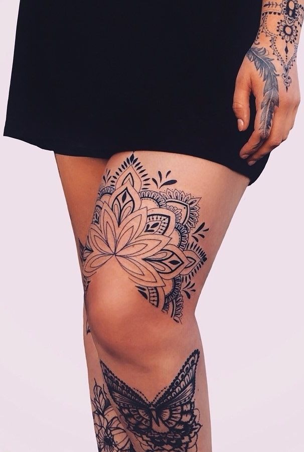Floral Mandala Above-the-Knee Tattoo Tattoo Design