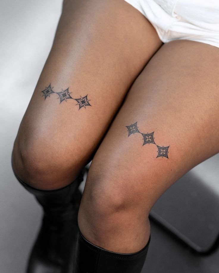 Matching Minimal Star Chain Above the Knees Tattoo Design