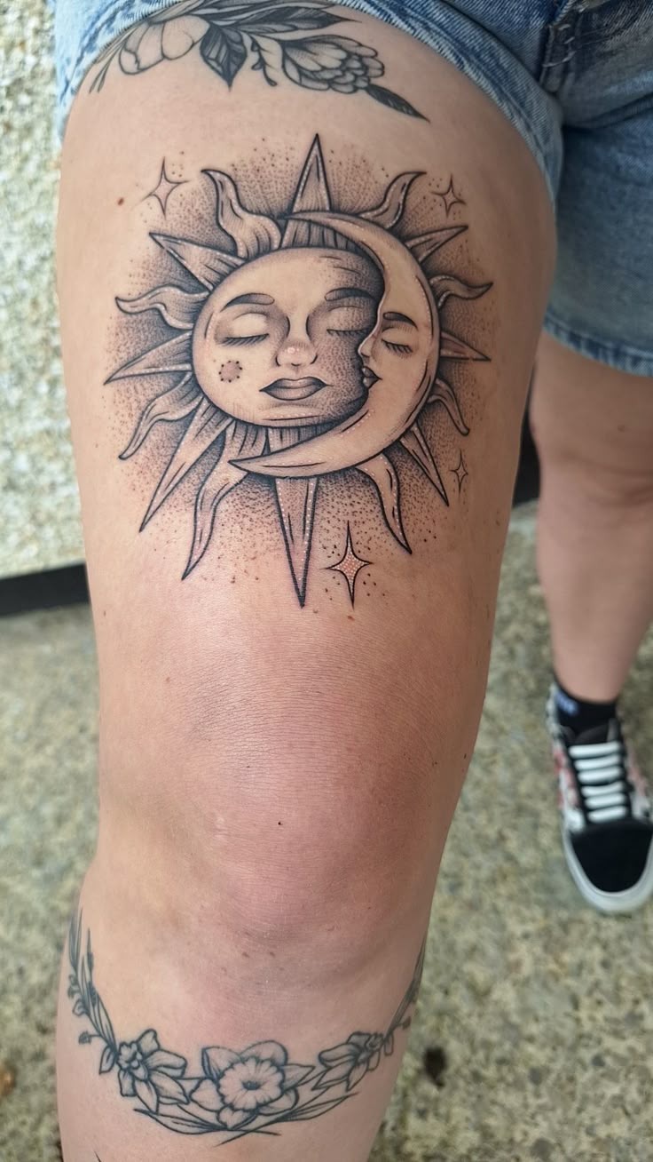 Sun and Moon Face Tattoo Tattoo Design