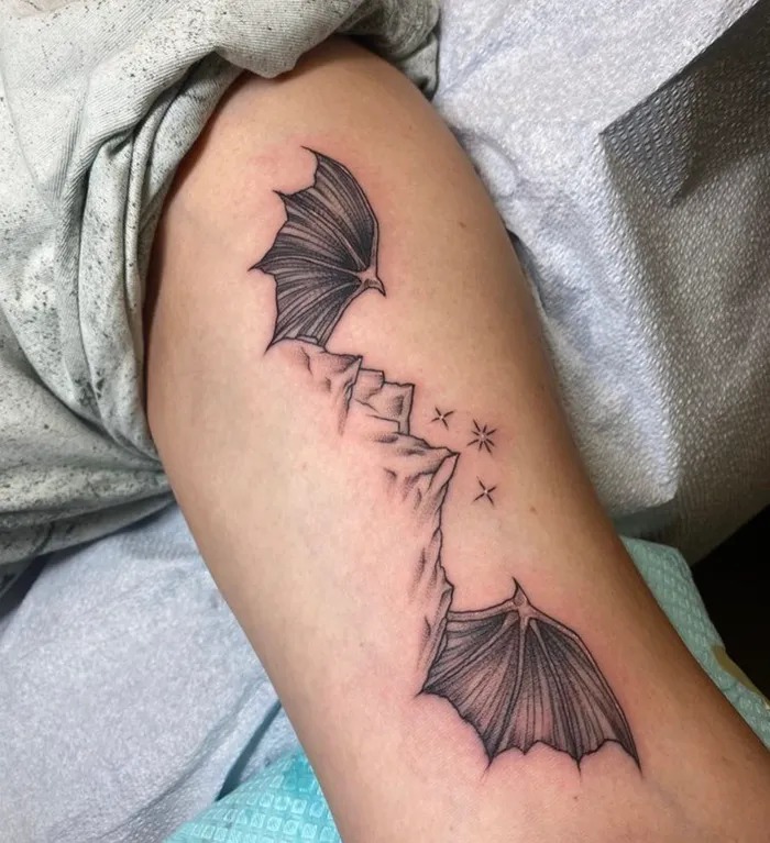 Bat Wings and Mountains Tattoo Design