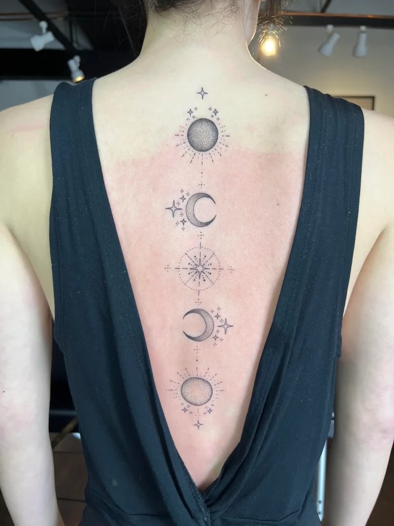 Celestial Symbols and Phases of the Moon Tattoo Design