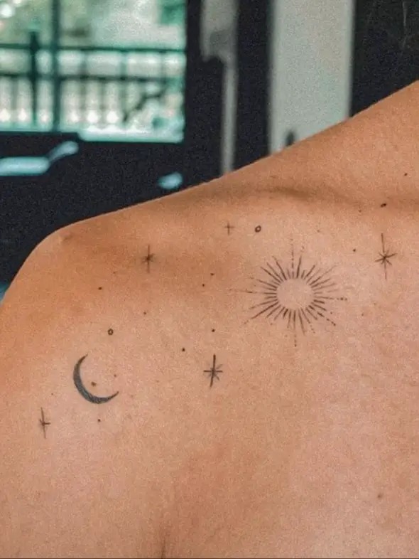 Celestial Symbols on Shoulder Tattoo Design