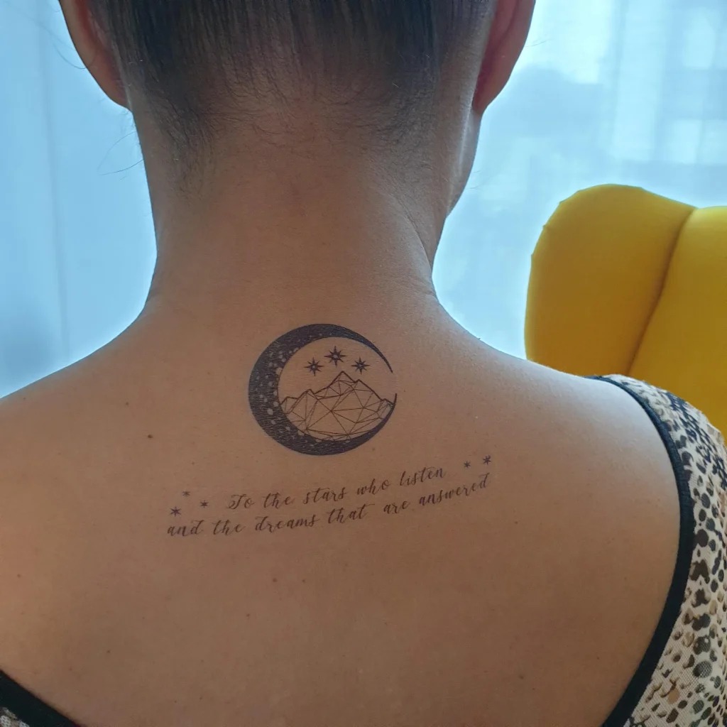 Geometric Mountains and Starry Night Tattoo Design