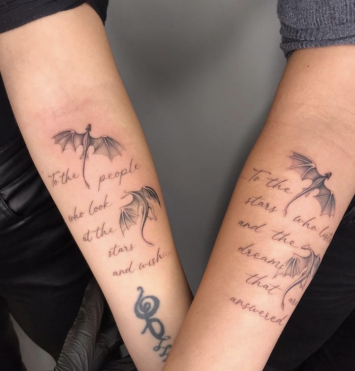 Matching Dragon Wing Quote Tattoos Tattoo Design