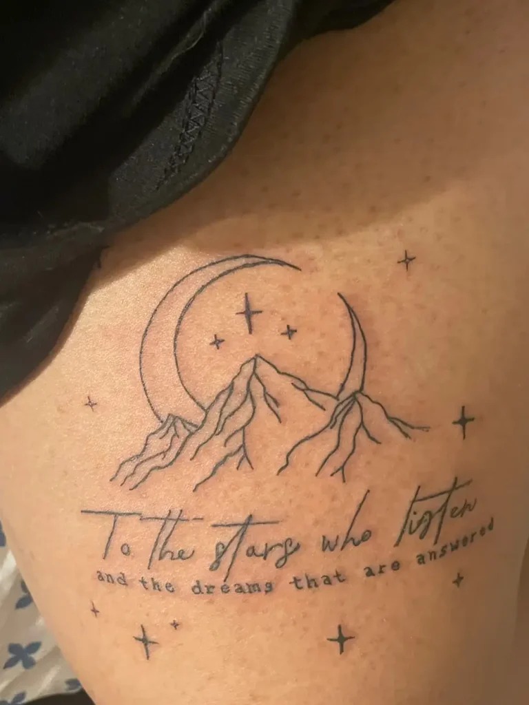 Mountains, Moons, and Quotes Tattoo Design