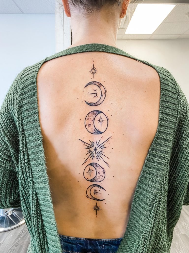 Phases of the Moon and Stars Back Tattoo Tattoo Design