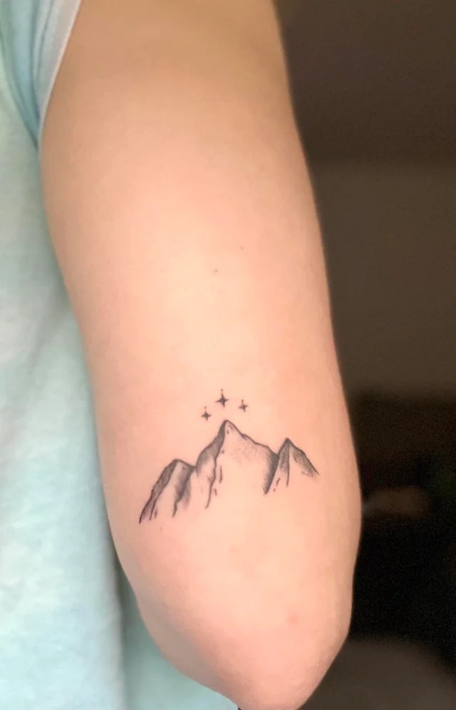 Small Mountain Tattoo with Stars Tattoo Design