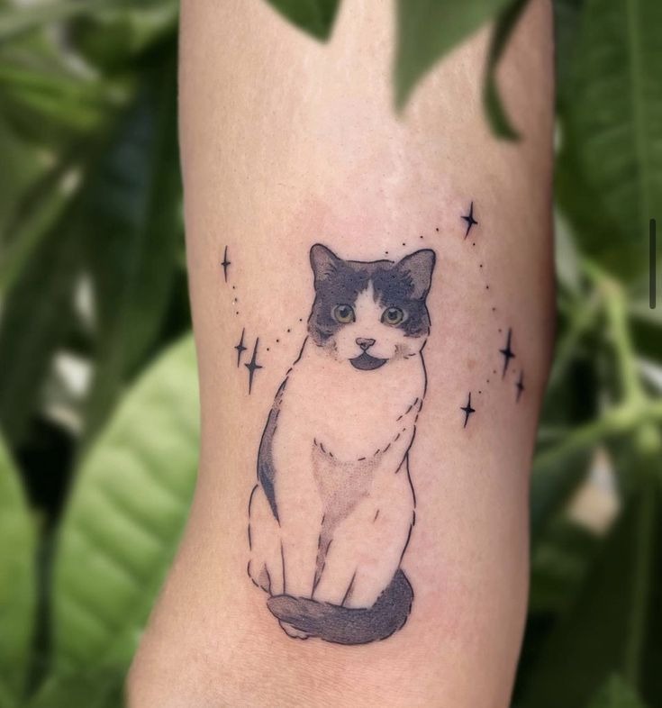 Black Cat and Crescent Moon Shoulder Tattoo Tattoo Design