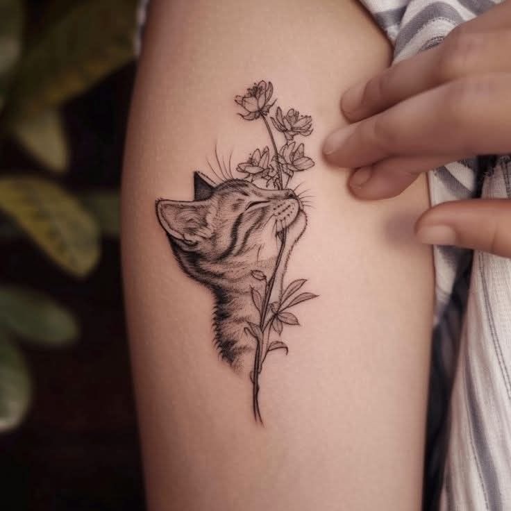 Celestial Hug with Black Cat Tattoo Design