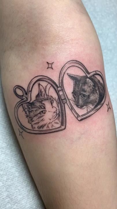 Heart Locket Cat Portraits Tattoo Design
