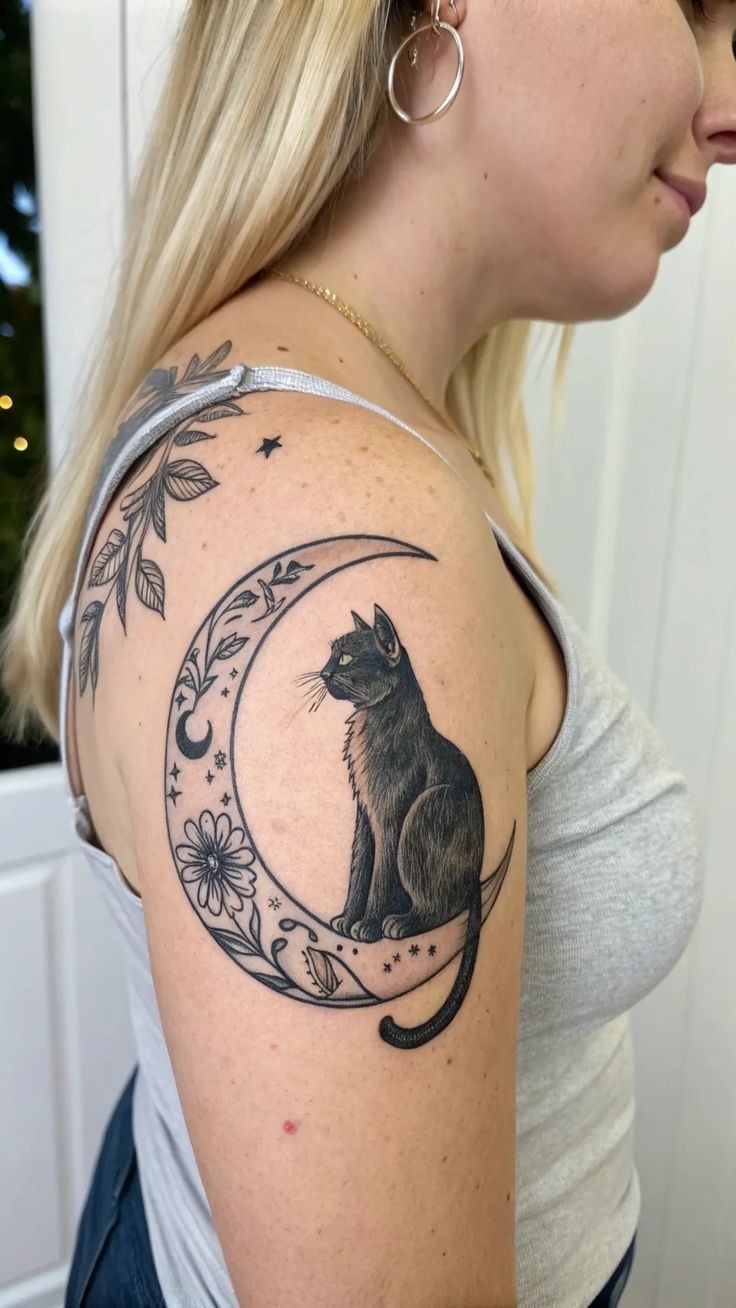 Minimalist Lovers on the Moon Tattoo Design