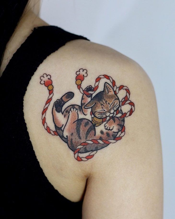 Space Cat Linework Tattoo Tattoo Design