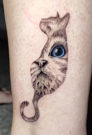 Whimsical Abstract Cat Silhouette Tattoo Design