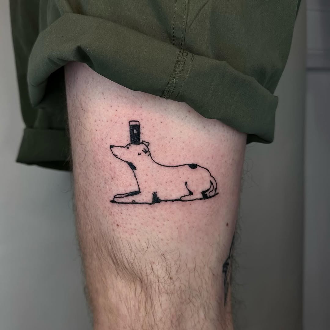 Minimalist dog tattoo on thigh area Tattoo Design
