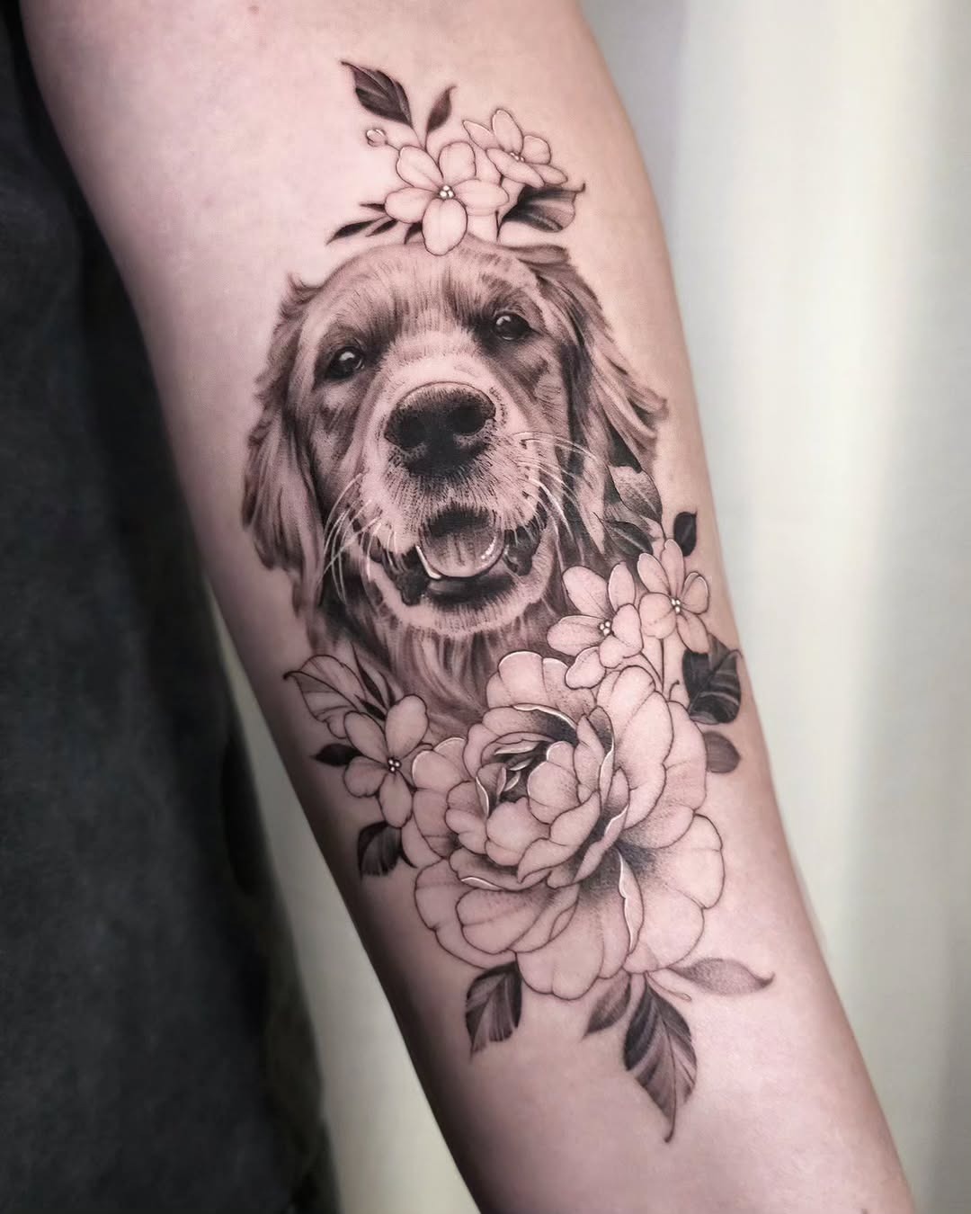 Stunning Golden Retriever Flower Tattoo Design Tattoo Design