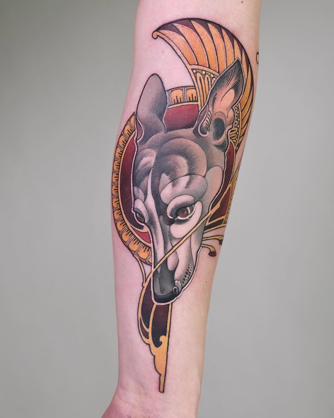 Stunning ornamental dog tattoo on forearm Tattoo Design