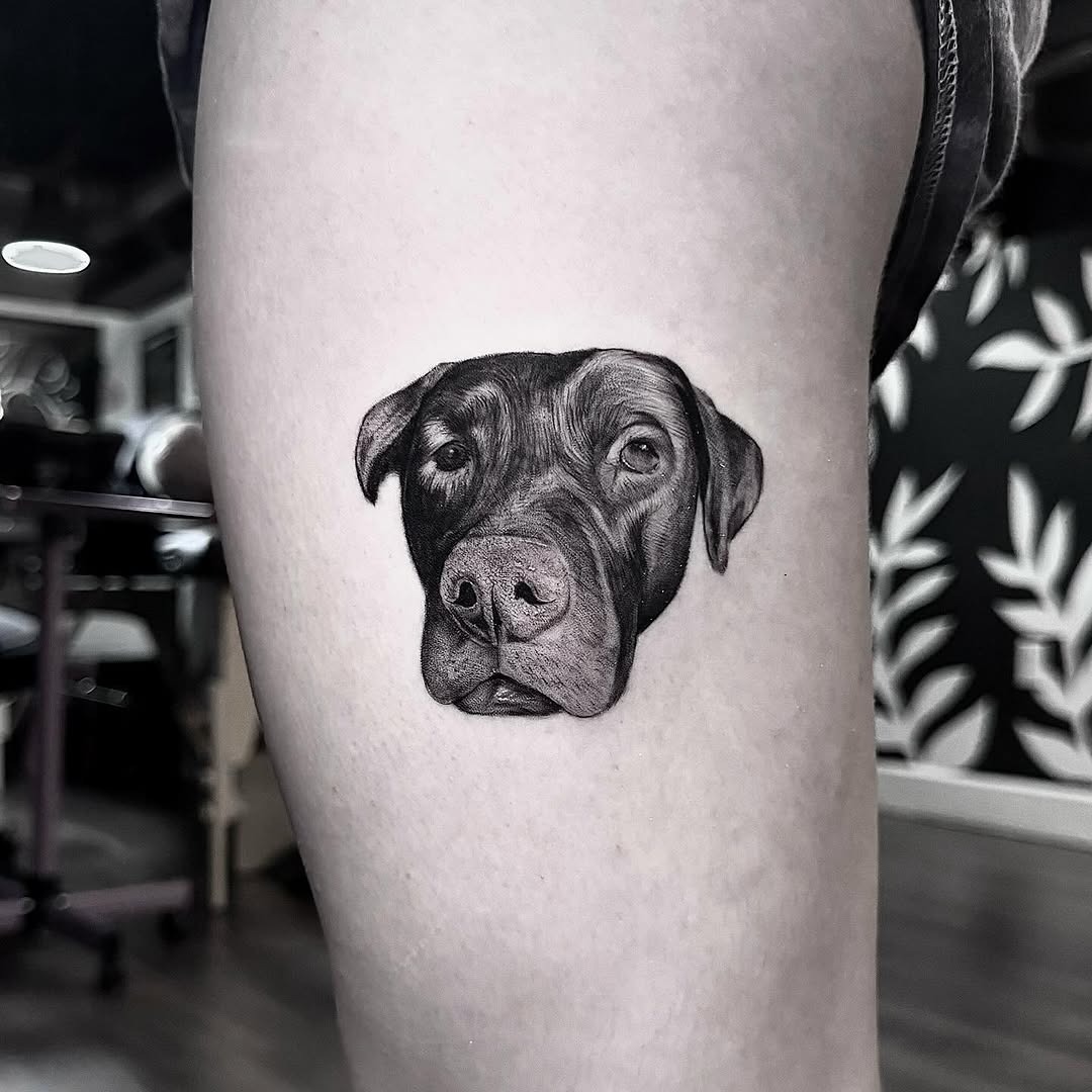 Stunning realistic dog portrait tattoo art Tattoo Design