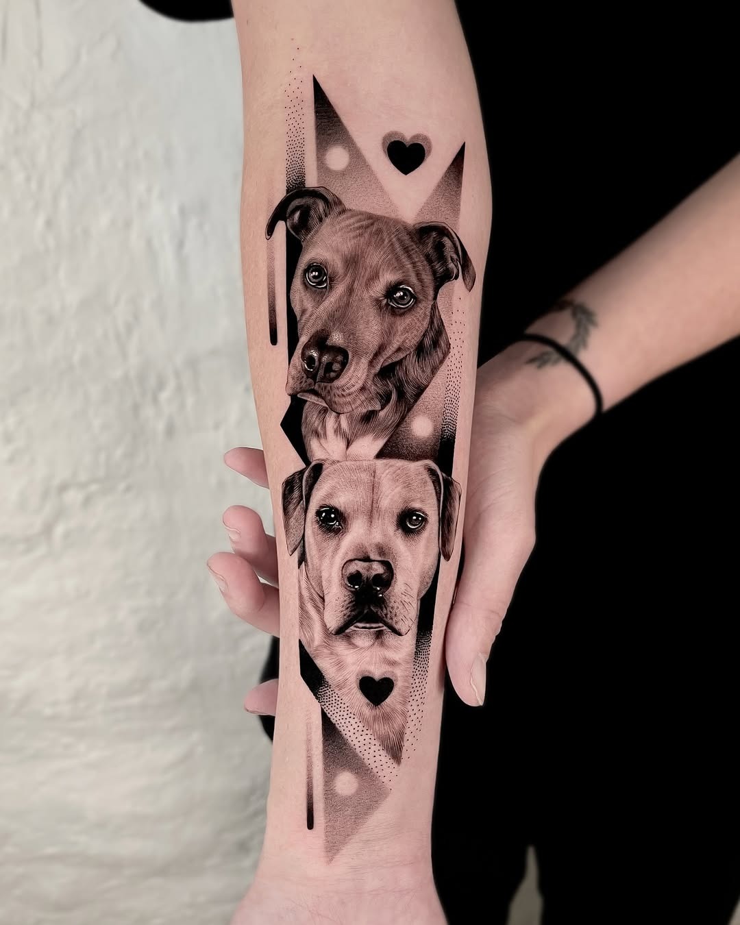Stylish black and gray dog portrait tattoos Tattoo Design