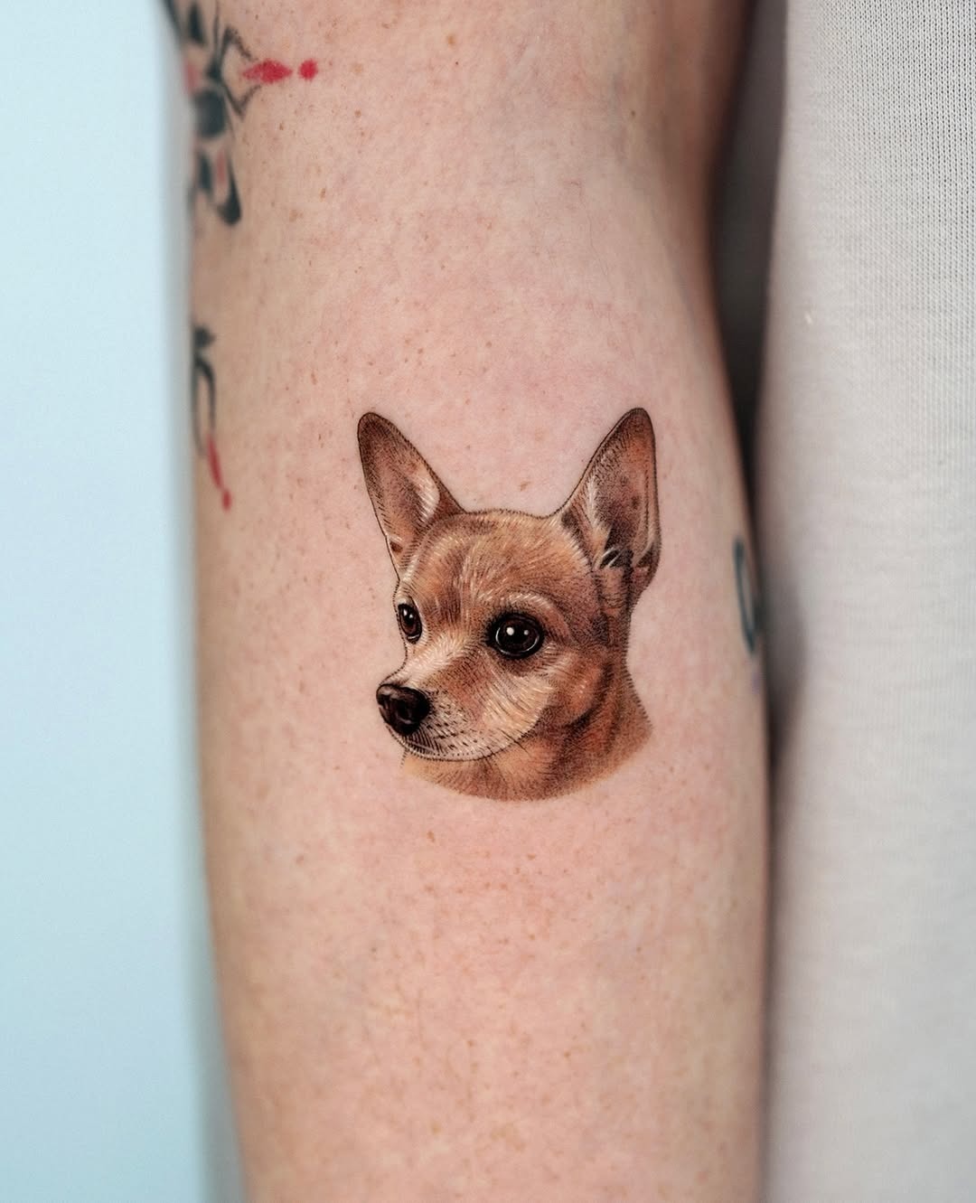 Whimsical dog reaching for a human touch Tattoo Design