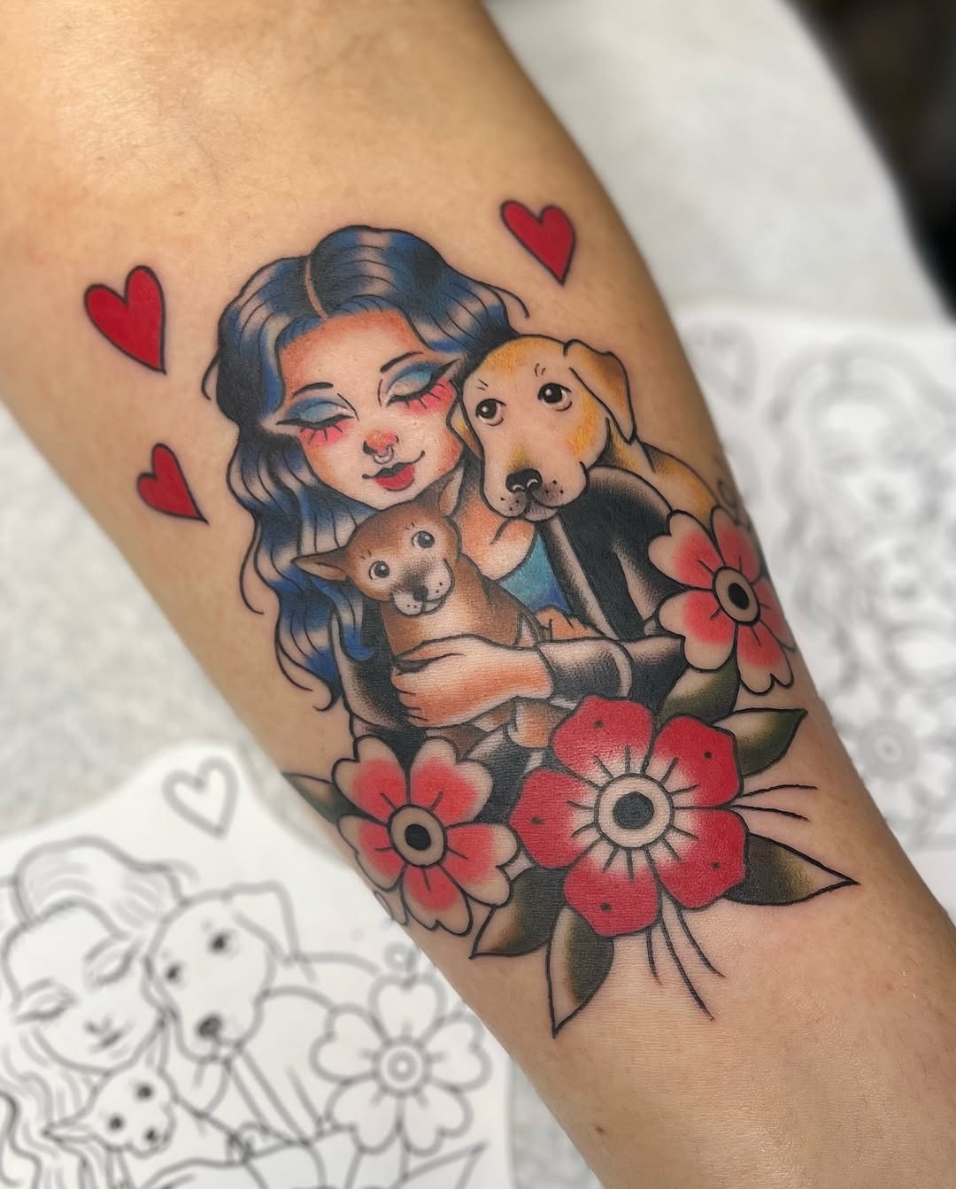 Whimsical dog tattoos with vibrant colors Tattoo Design