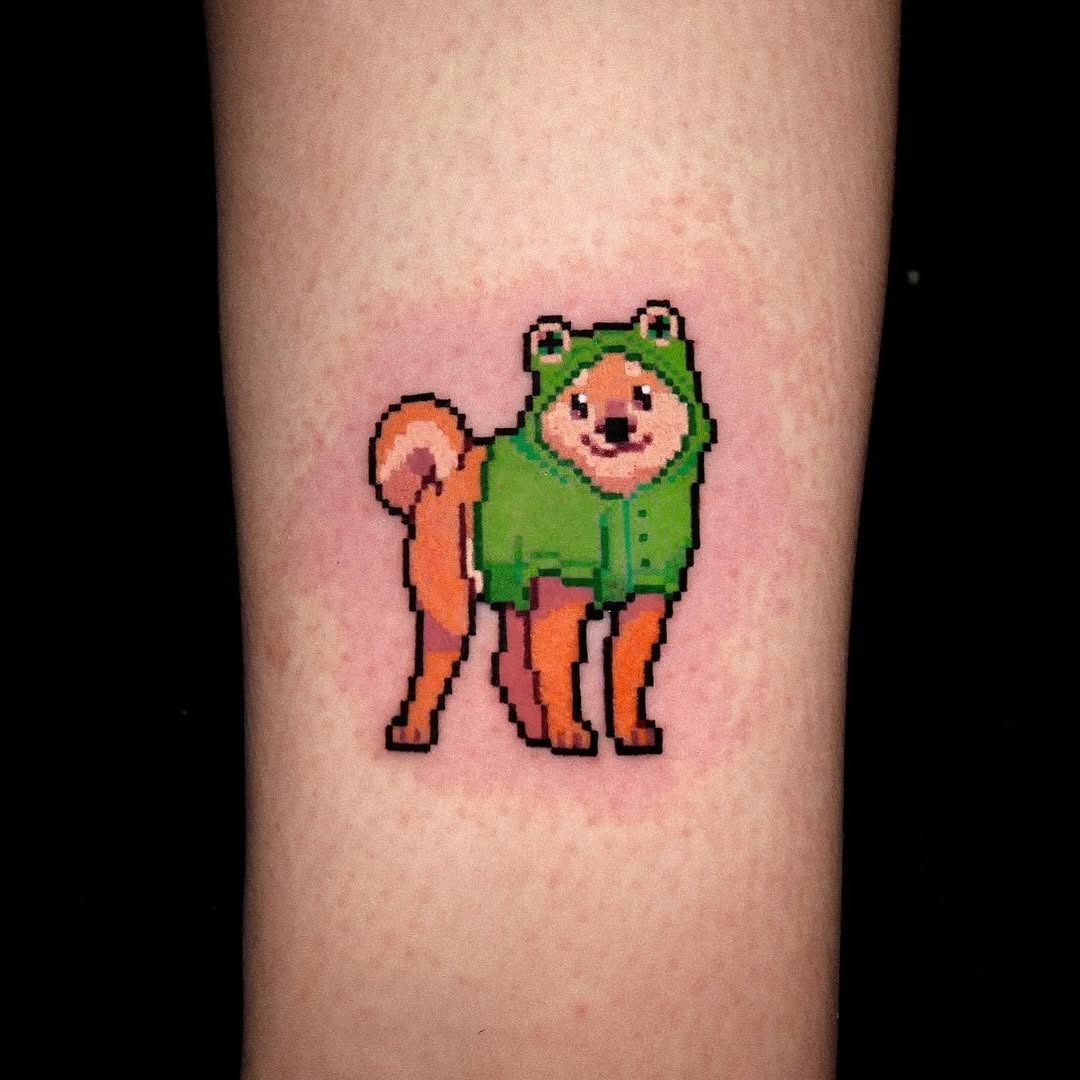 Whimsical pixel art dog tattoo design Tattoo Design
