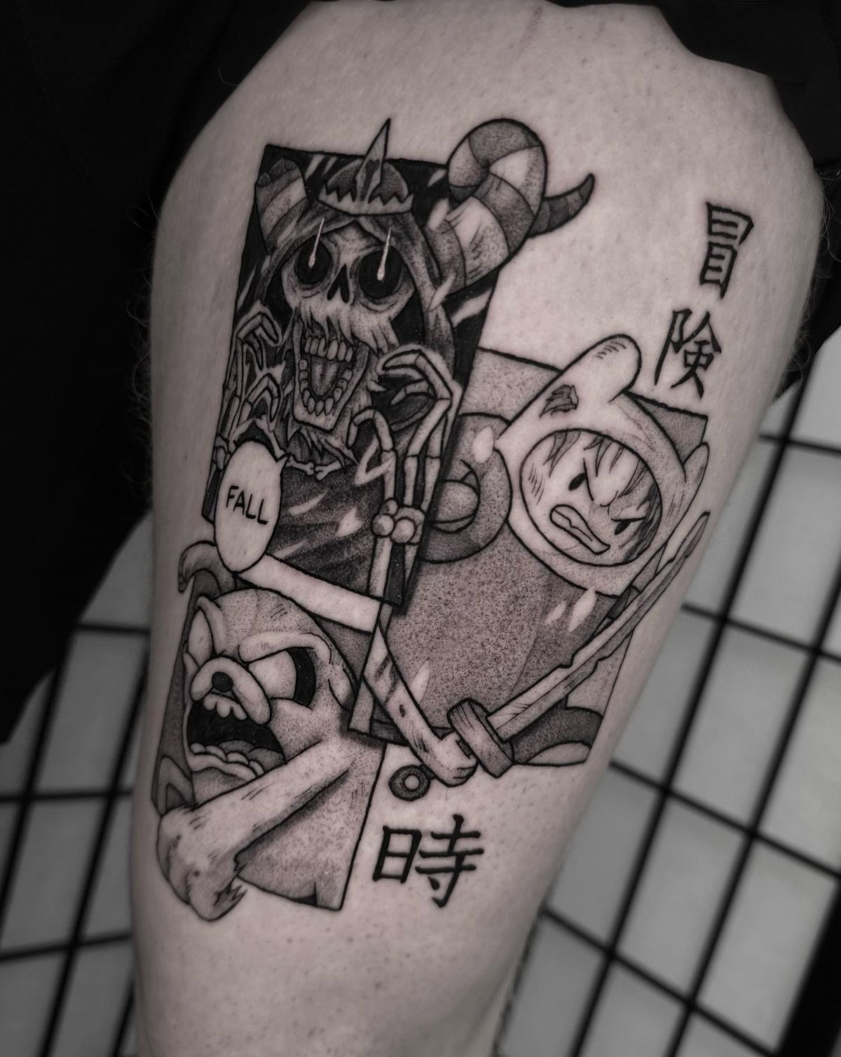Black & Grey “Time Falls” Scene Tattoo Tattoo Design