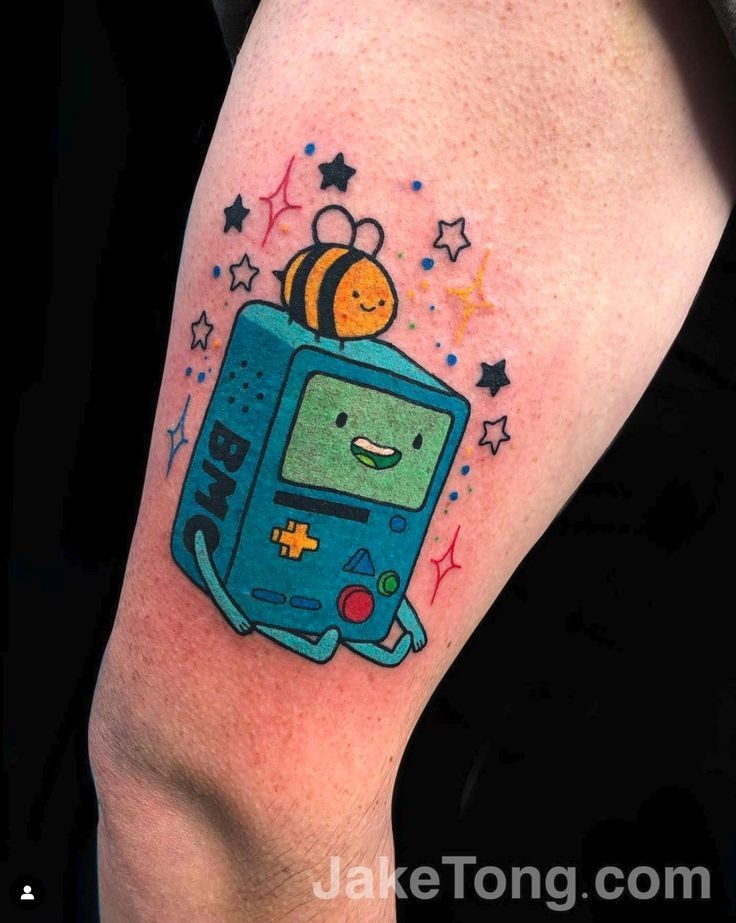 Bmo With a Bee Pop-Color Tattoo Tattoo Design