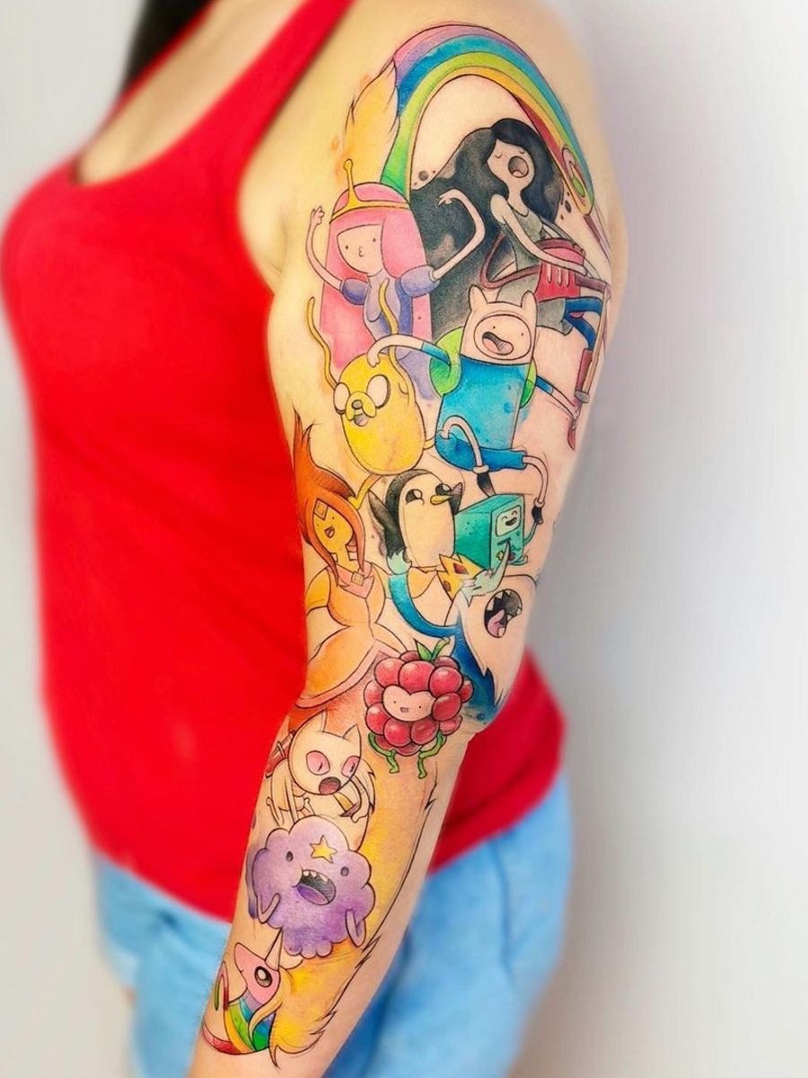 Full Color Character Collage Sleeve Tattoo Design