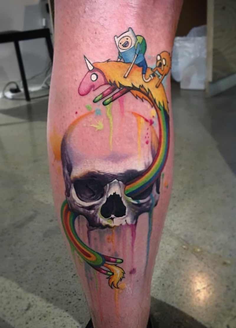 Rainbow Rider Over Skull Contrast Tattoo Tattoo Design