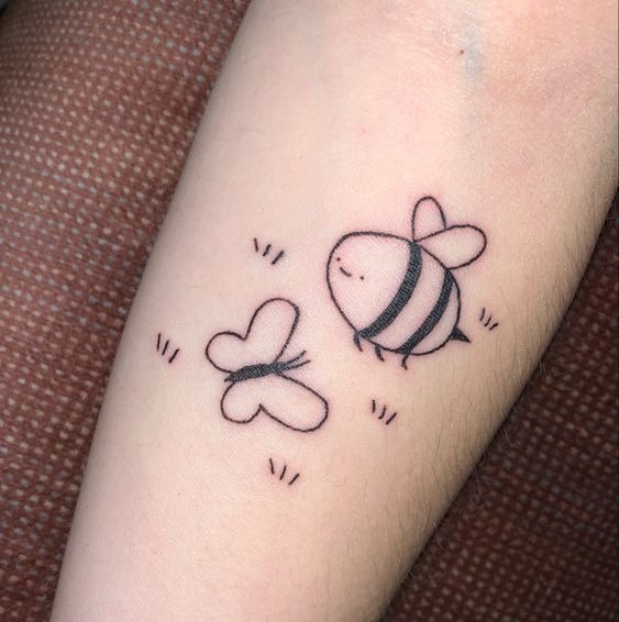 Tiny Bee & Butterfly Minimalist Tattoo Tattoo Design