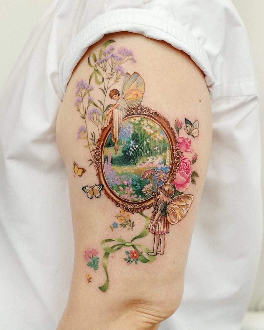 The design centers on whimsical fairy tale skin imagery that reads clearly at a glance.