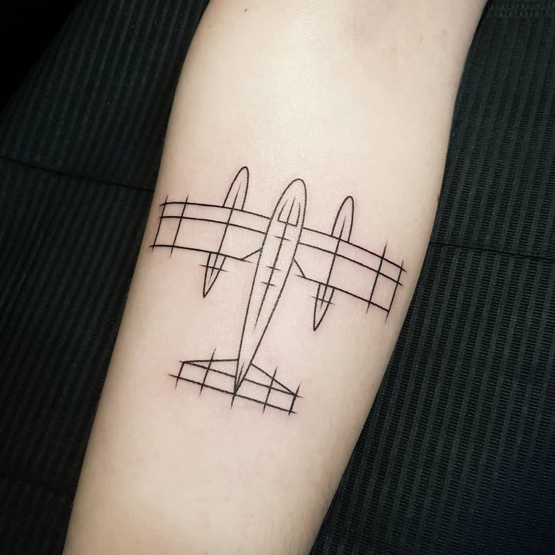 Minimalistic airplane tattoo with unique sketch details Tattoo Design