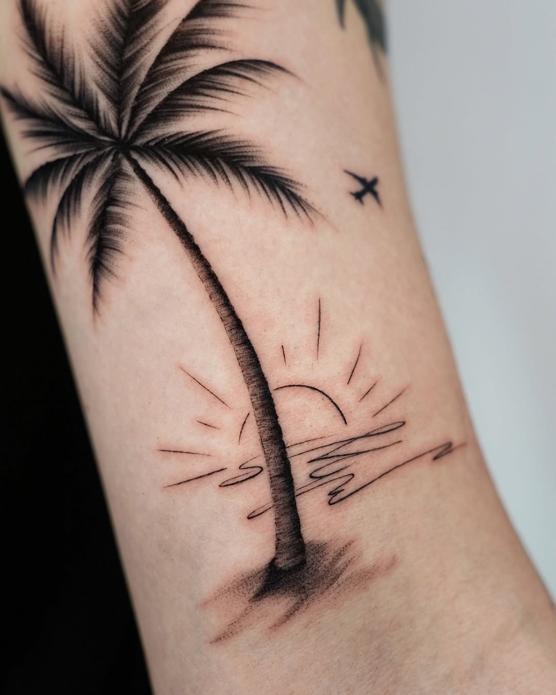 Tranquil vibes of palm tree and sunset tattoos Tattoo Design