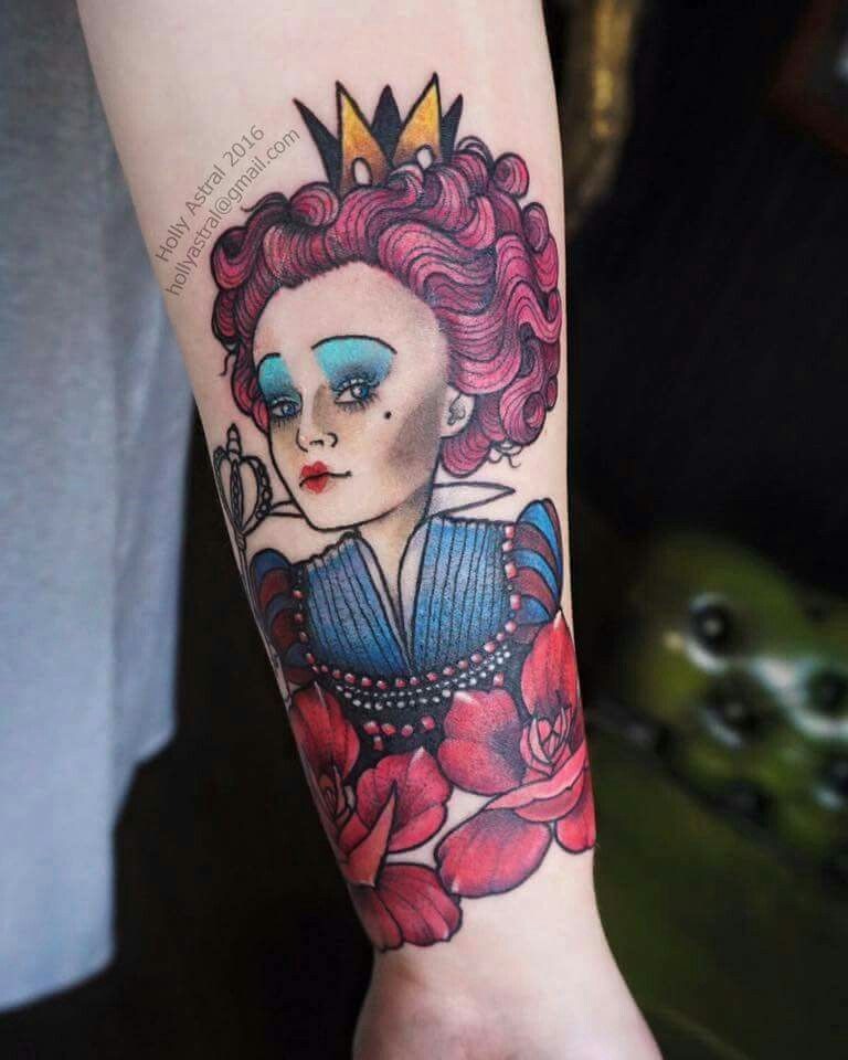 Crowned Queen Portrait With Dramatic Roses Tattoo Design