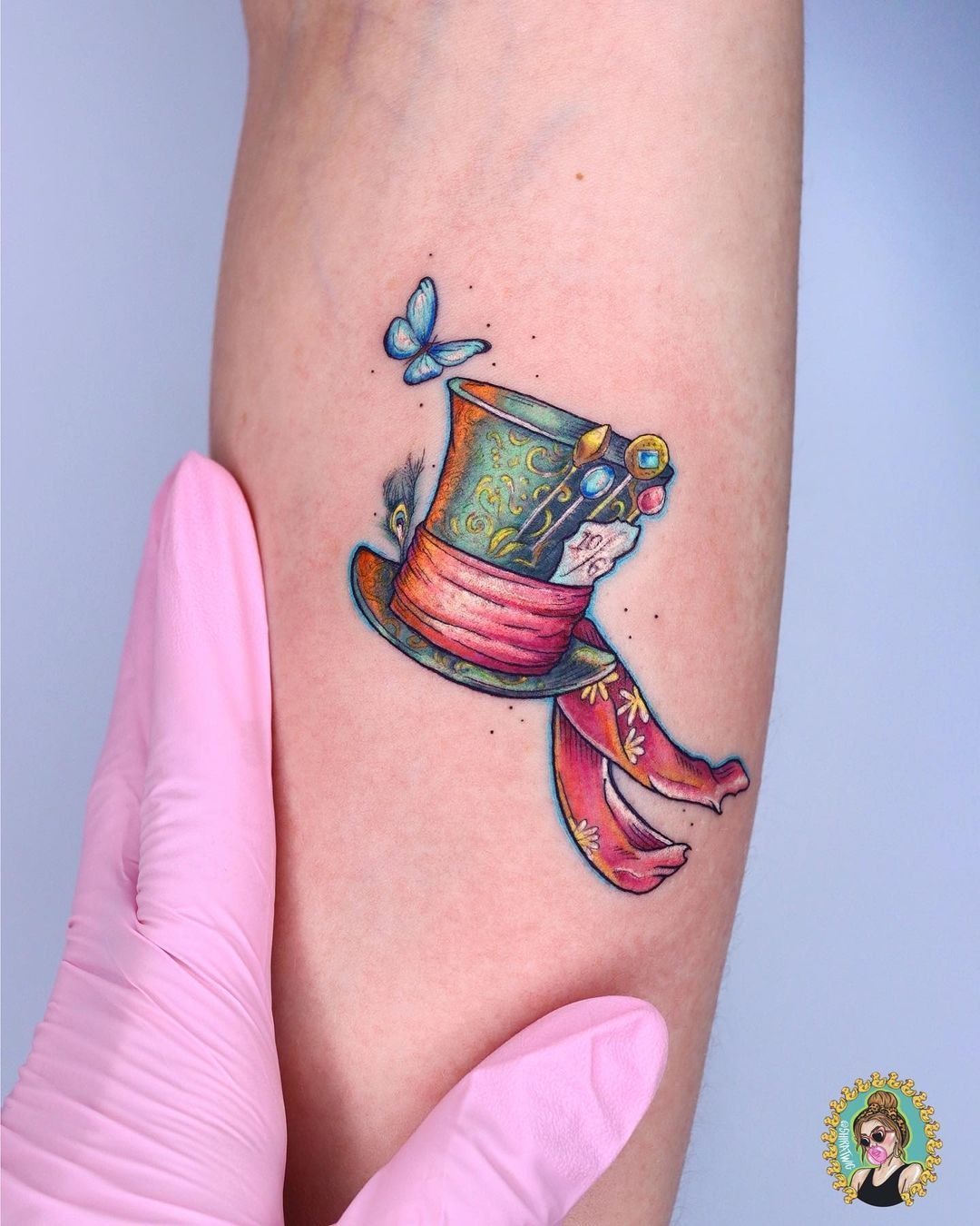 Mad Hatter Hat With Butterfly Detail Tattoo Design